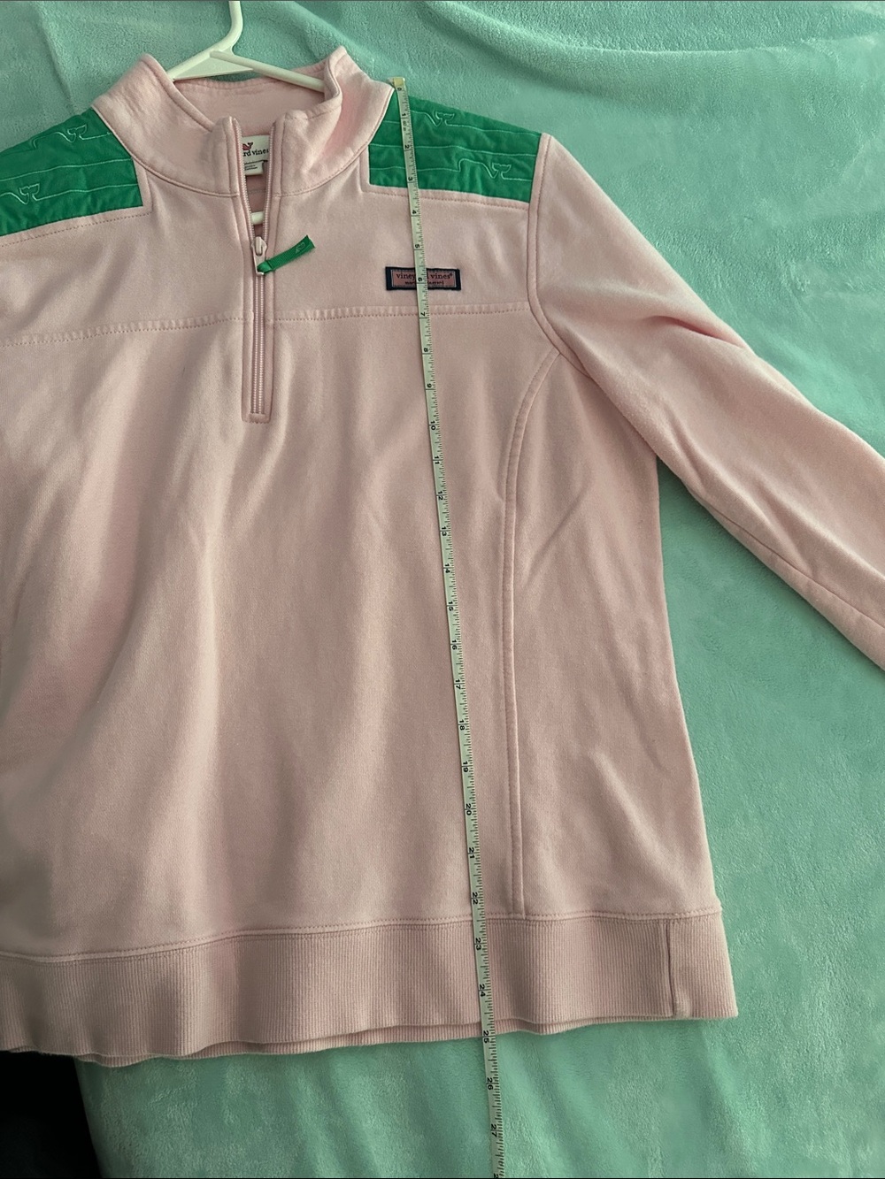 Vineyard Vines Pink & Teal Whale Patch Pullover - Picture 6 of 6